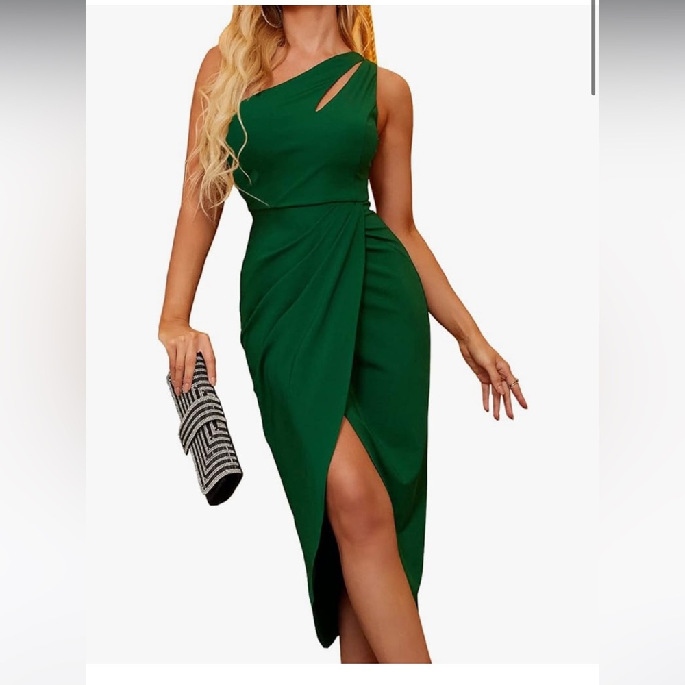 NWT One Shoulder Formal Green Midi Dress